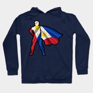 Grunge Filipino Hero Wearing Cape of Philippines Flag Representing Hope and Peace Hoodie